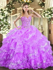 Clearance Sleeveless Lace Up Floor Length Embroidery and Ruffled Layers Quinceanera Dress