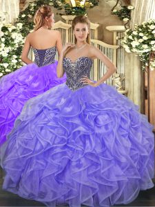 Dynamic Organza Sleeveless Floor Length Quinceanera Gown and Beading and Ruffles