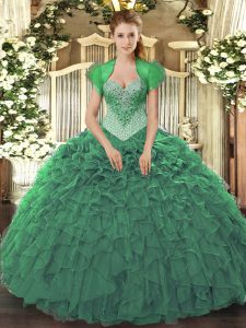 Sweetheart Sleeveless Organza Quinceanera Gown Beading and Ruffles Lace Up