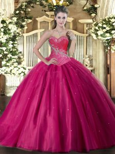 Sumptuous Fuchsia Sweet 16 Quinceanera Dress Military Ball and Sweet 16 and Quinceanera with Beading Sweetheart Sleeveless Lace Up
