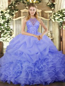 Eye-catching Floor Length Ball Gowns Sleeveless Blue Sweet 16 Dress Lace Up