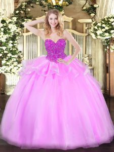 Organza Sleeveless Floor Length 15th Birthday Dress and Beading