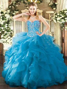 Luxury Sleeveless Lace Up Floor Length Beading and Ruffles Quinceanera Gown