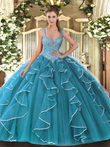 Amazing Tulle Sleeveless Floor Length Sweet 16 Dress and Beading