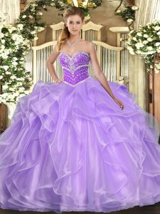 Floor Length Ball Gowns Sleeveless Lavender Quinceanera Dresses Lace Up