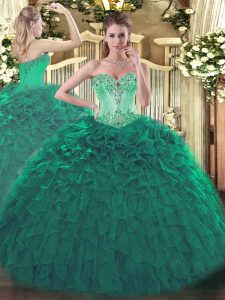 Modern Turquoise Sleeveless Beading and Ruffles Floor Length Sweet 16 Quinceanera Dress