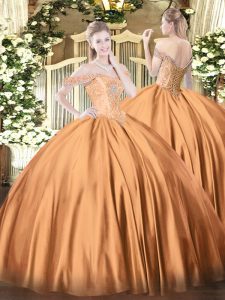 Floor Length Lace Up Quince Ball Gowns Rust Red for Military Ball and Sweet 16 and Quinceanera with Beading