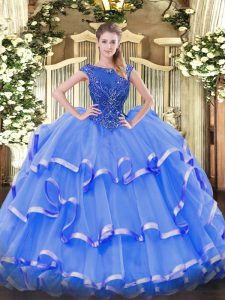 Scoop Sleeveless Organza Quince Ball Gowns Beading and Ruffled Layers Zipper