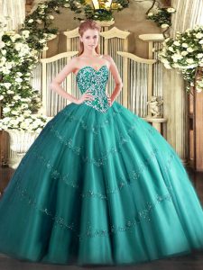 Designer Teal Sweetheart Neckline Beading and Appliques Vestidos de Quinceanera Sleeveless Lace Up