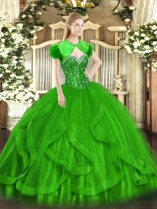 Fancy Green Sweetheart Lace Up Beading and Ruffles Quinceanera Gowns Sleeveless