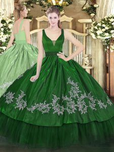 Super Dark Green Sleeveless Floor Length Beading and Embroidery Zipper Quinceanera Gown