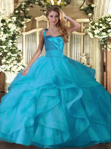 Tulle Halter Top Sleeveless Lace Up Ruffles Quinceanera Dresses in Baby Blue