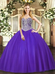 Floor Length Ball Gowns Sleeveless Purple Quinceanera Dresses Lace Up