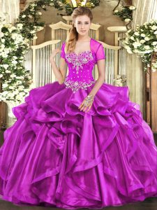 Extravagant Floor Length Ball Gowns Sleeveless Fuchsia Sweet 16 Quinceanera Dress Lace Up