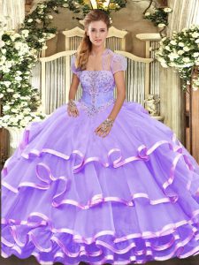 Free and Easy Lavender Sleeveless Beading and Ruffled Layers Floor Length Vestidos de Quinceanera