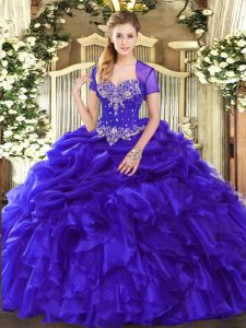 Great Organza Sleeveless Floor Length Quinceanera Dress and Beading and Ruffles and Pick Ups