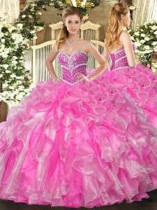 Sleeveless Lace Up Floor Length Beading and Ruffles Ball Gown Prom Dress