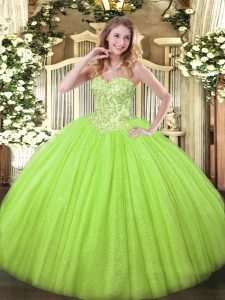 Exquisite Ball Gowns Vestidos de Quinceanera Yellow Green Sweetheart Tulle and Sequined Sleeveless Floor Length Lace Up