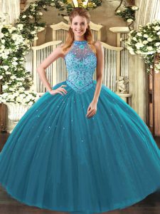 Excellent Sleeveless Beading and Embroidery Lace Up 15th Birthday Dress