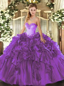 Ball Gowns Sweet 16 Dresses Purple Sweetheart Organza Sleeveless Floor Length Lace Up