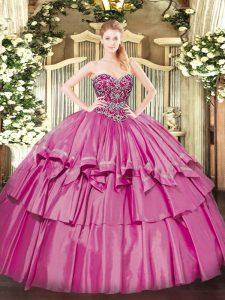 Floor Length Pink Sweet 16 Dresses Sweetheart Sleeveless Lace Up
