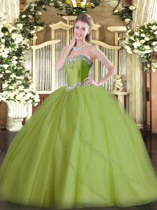 Olive Green Sweetheart Neckline Beading Vestidos de Quinceanera Sleeveless Lace Up