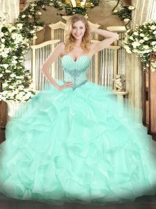 Artistic Apple Green Sweet 16 Dresses Military Ball and Sweet 16 and Quinceanera with Beading and Ruffles Sweetheart Sleeveless Lace Up