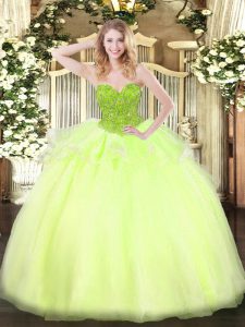 Low Price Yellow Green Lace Up Sweet 16 Quinceanera Dress Beading Sleeveless Floor Length