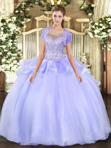 Top Selling Lavender Clasp Handle Ball Gown Prom Dress Beading and Ruffles Sleeveless Floor Length
