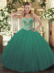 Graceful Sleeveless Lace Up Floor Length Beading Quinceanera Gown