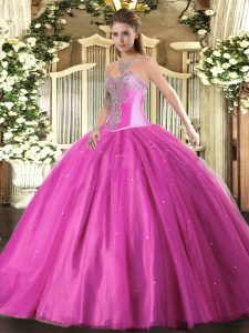 Pretty Tulle Sleeveless Floor Length 15 Quinceanera Dress and Beading