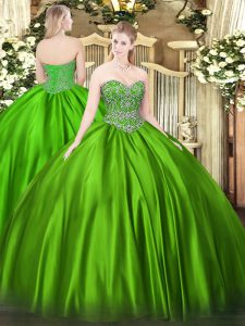 Adorable Satin Sweetheart Sleeveless Lace Up Beading Sweet 16 Dresses in