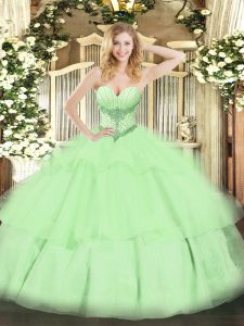 Wonderful Sleeveless Lace Up Floor Length Beading and Ruffled Layers Vestidos de Quinceanera
