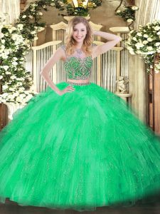 Green Quinceanera Gowns Military Ball and Sweet 16 and Quinceanera with Beading and Ruffles Scoop Sleeveless Lace Up