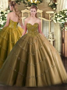 Dynamic Brown Lace Up Quinceanera Dress Appliques Sleeveless Floor Length