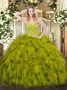 Designer Sleeveless Lace Up Floor Length Beading and Ruffles Quinceanera Dress