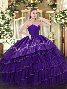 Sweetheart Sleeveless Organza and Taffeta Sweet 16 Dresses Embroidery and Ruffled Layers Zipper
