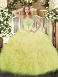 Sleeveless Beading and Ruffles and Pick Ups Lace Up Ball Gown Prom Dress
