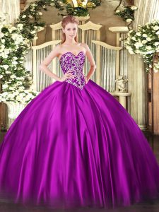 Satin Sleeveless Floor Length Quinceanera Gowns and Beading