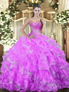 Most Popular Organza Sleeveless Floor Length Quinceanera Gowns and Beading and Ruffled Layers