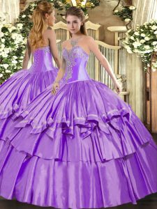 Lavender Lace Up 15 Quinceanera Dress Beading and Ruffled Layers Sleeveless Floor Length