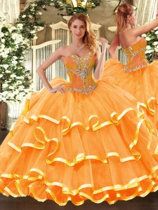 Sleeveless Beading and Ruffled Layers Lace Up 15th Birthday Dress