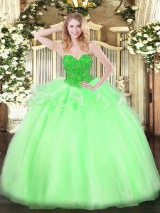 Beautiful Organza Lace Up Quinceanera Dresses Sleeveless Floor Length Beading