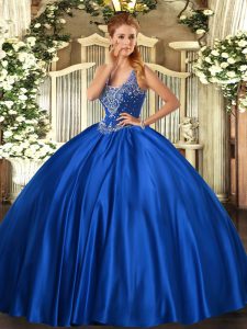 Satin Sleeveless Floor Length 15th Birthday Dress and Beading