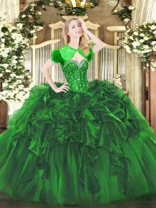 Ball Gowns Quinceanera Gowns Green Sweetheart Organza Sleeveless Floor Length Lace Up