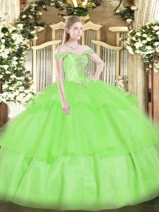 Glorious Sleeveless Floor Length Beading and Ruffled Layers Lace Up Quinceanera Gowns
