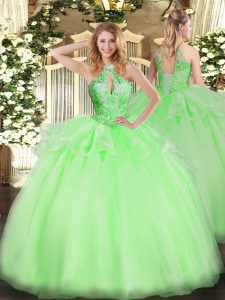 Excellent Sleeveless Floor Length Beading Lace Up Quinceanera Gown