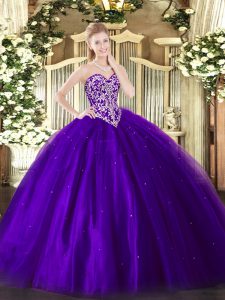 Sweet Tulle Sleeveless Floor Length 15 Quinceanera Dress and Beading