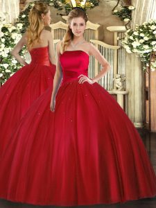 High Quality Ruching Quinceanera Dress Red Lace Up Sleeveless Floor Length