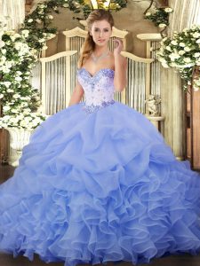 Sweetheart Sleeveless Organza Sweet 16 Quinceanera Dress Beading and Ruffles and Pick Ups Lace Up